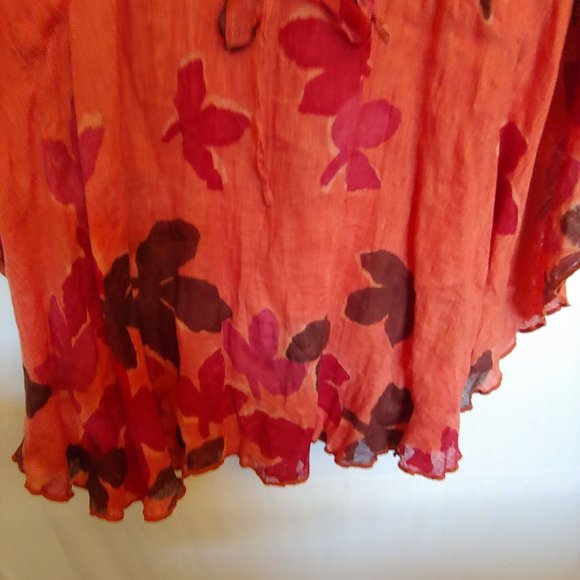 Winter Sun orange fall leaves 100% linen butterfly sleeve Medium - Picture 6 of 9